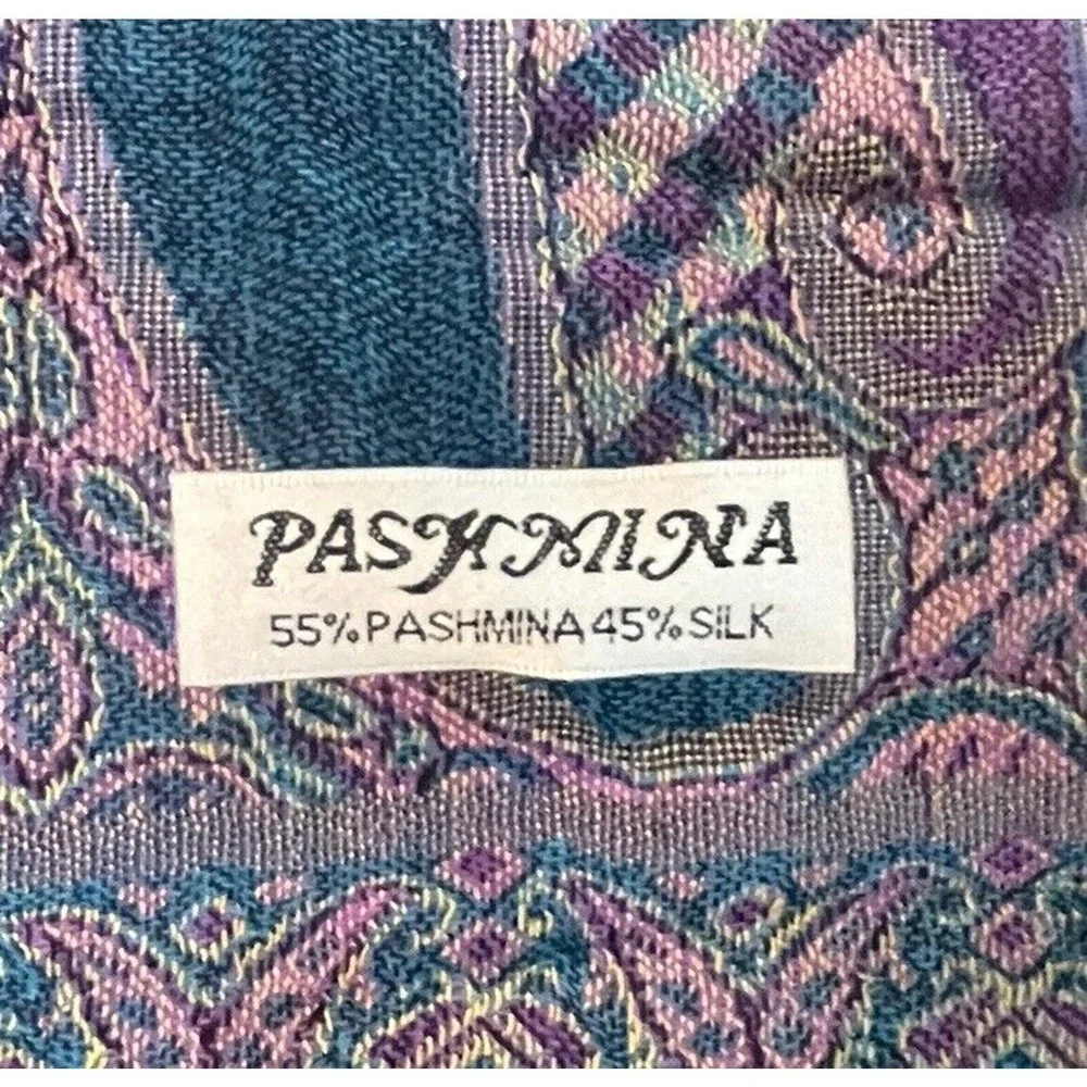 Pashmina Silk Paisley Shawl Scarf Wrap Womens Purple Teal Boho Chic Fringed